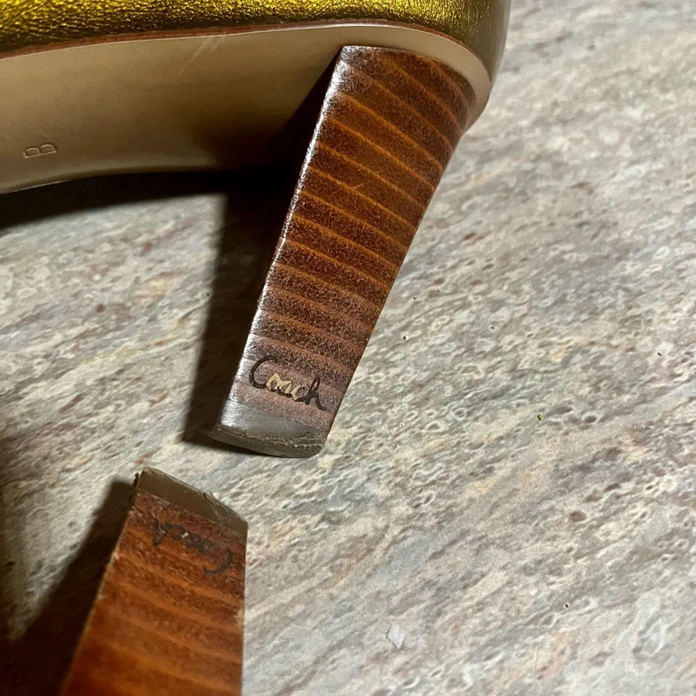 Coach Maxey Vintage glossy gold brick heels shoes - Picture 15 of 17